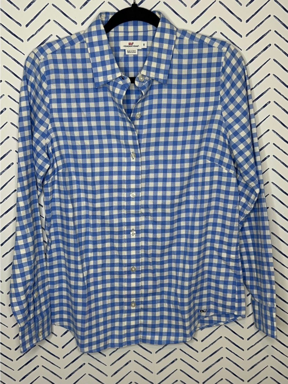 Vineyard Vines Coadtal Blue Gingham Button Down Shirt Size 6